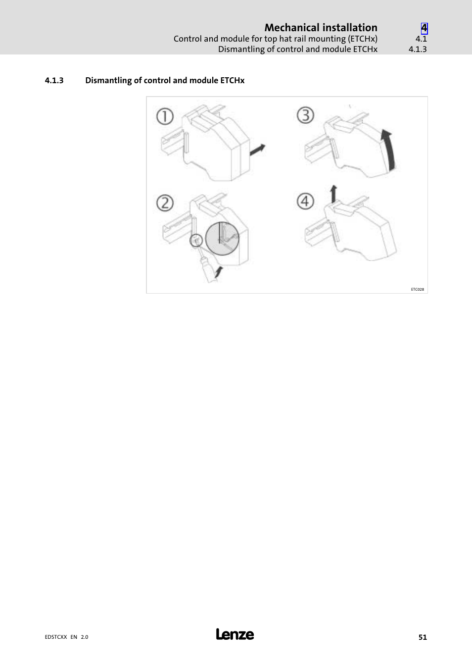 3 dismantling of control and module etchx, Dismantling of control and module etchx | Lenze ETCxxxxx User Manual | Page 51 / 70