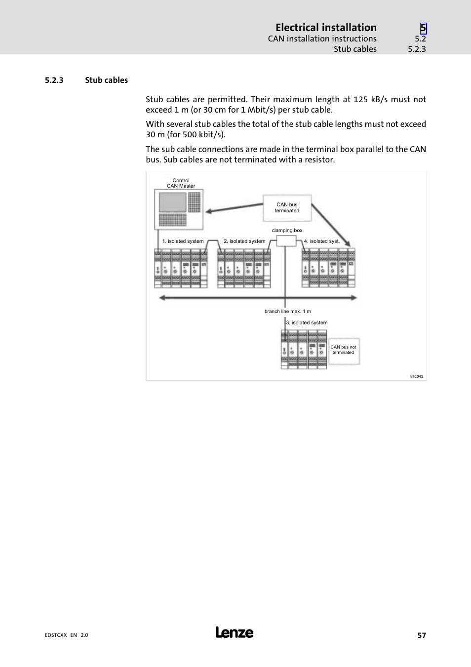 3 stub cables, Stub cables, Electrical installation | Lenze ETCxxxxx User Manual | Page 57 / 70