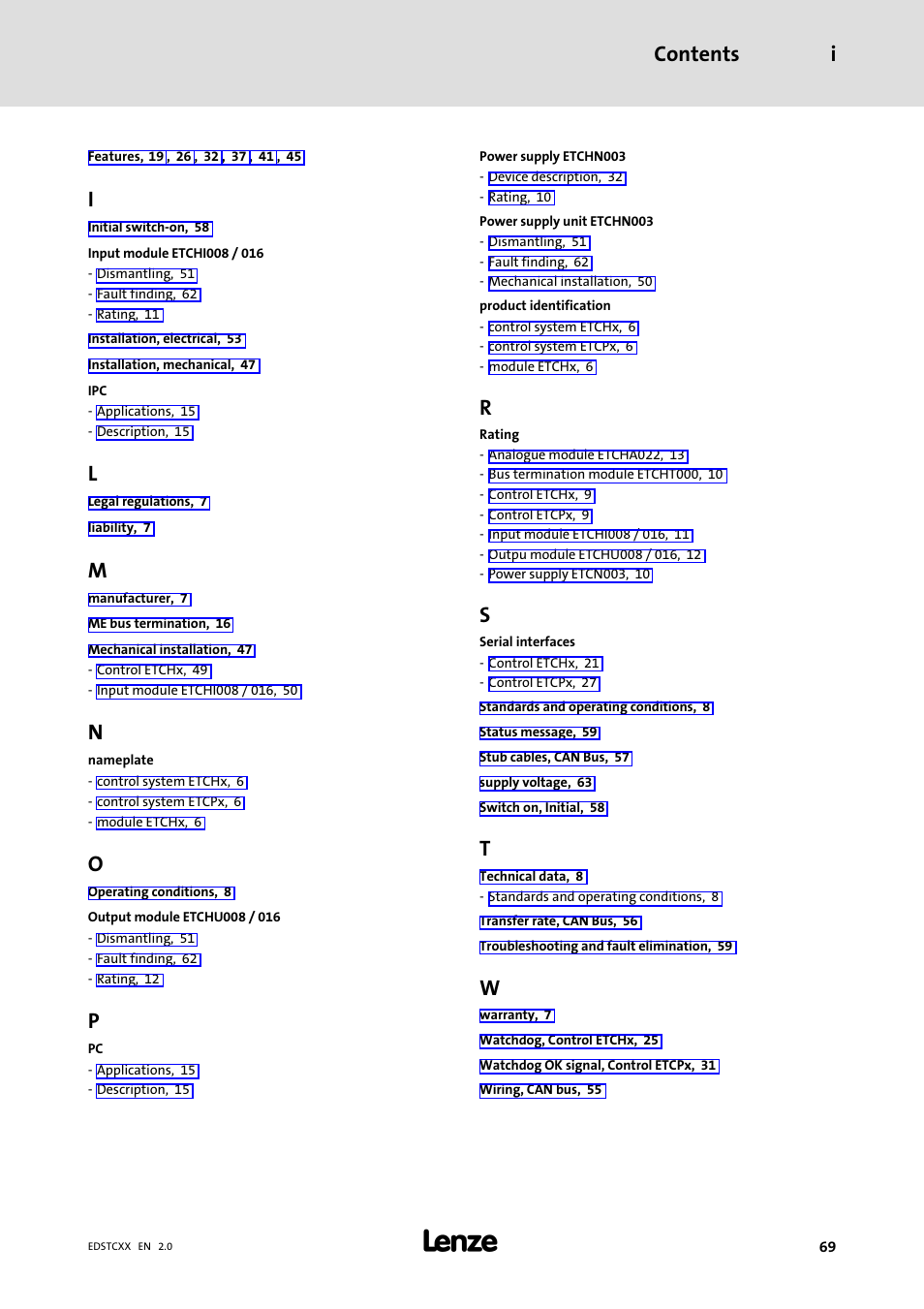 Contents i | Lenze ETCxxxxx User Manual | Page 69 / 70