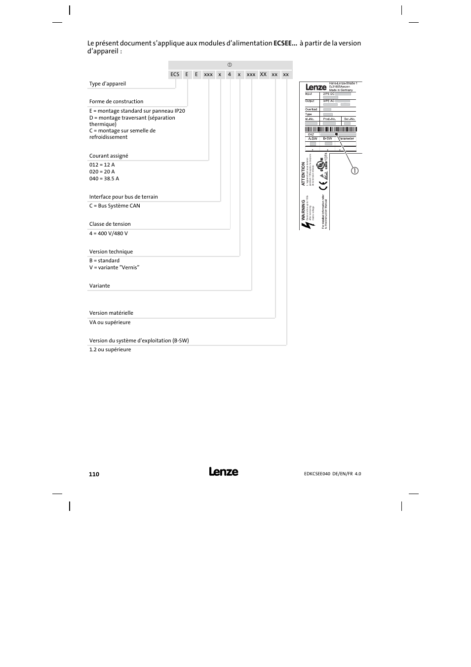 Le présent document s’applique aux | Lenze ECSEExxx User Manual | Page 110 / 164