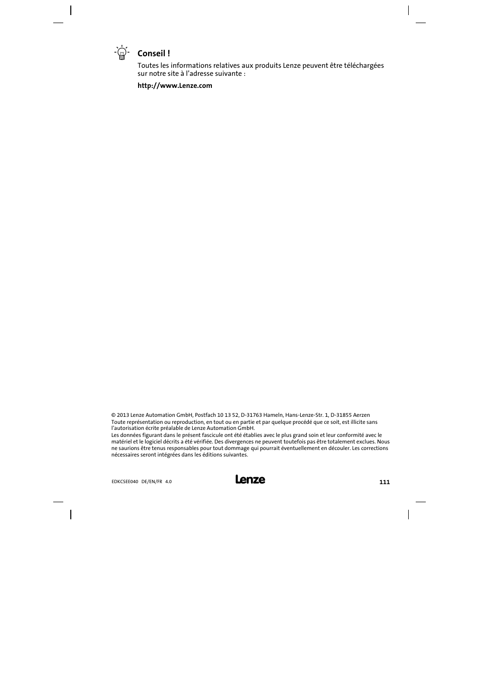 Conseil | Lenze ECSEExxx User Manual | Page 111 / 164