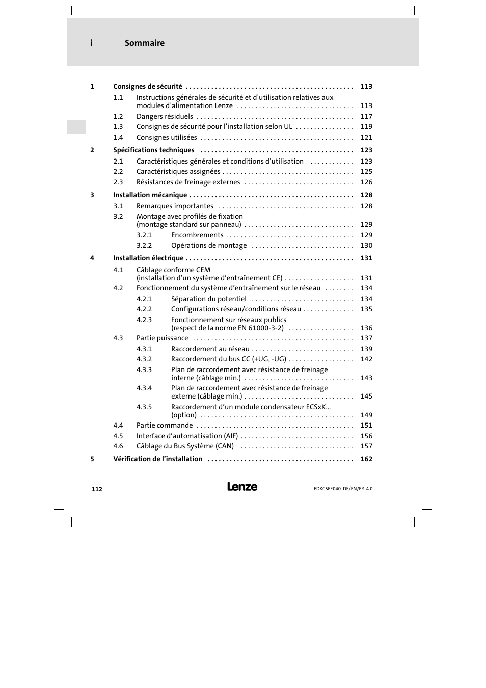 Sommaire | Lenze ECSEExxx User Manual | Page 112 / 164