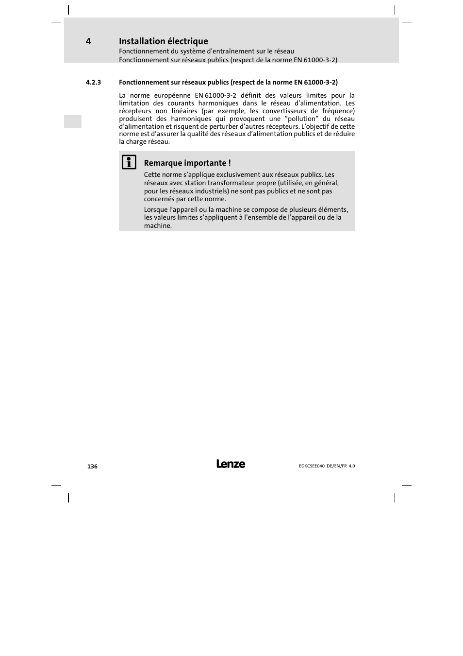 Installation électrique | Lenze ECSEExxx User Manual | Page 136 / 164