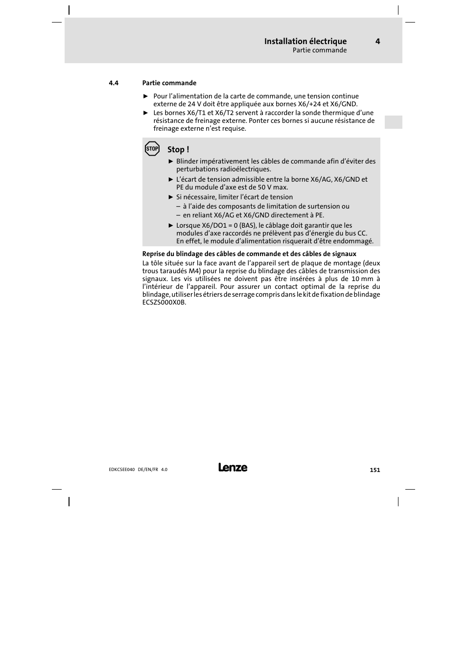 Partie commande | Lenze ECSEExxx User Manual | Page 151 / 164