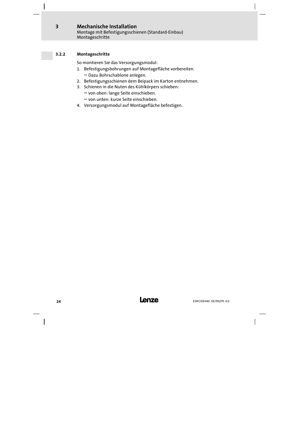 Montageschritte | Lenze ECSEExxx User Manual | Page 24 / 164