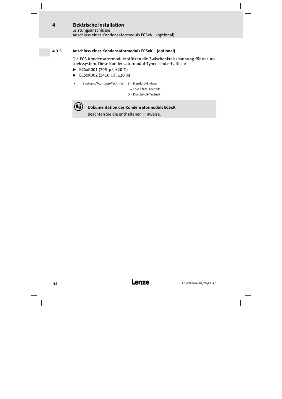 Lenze ECSEExxx User Manual | Page 42 / 164