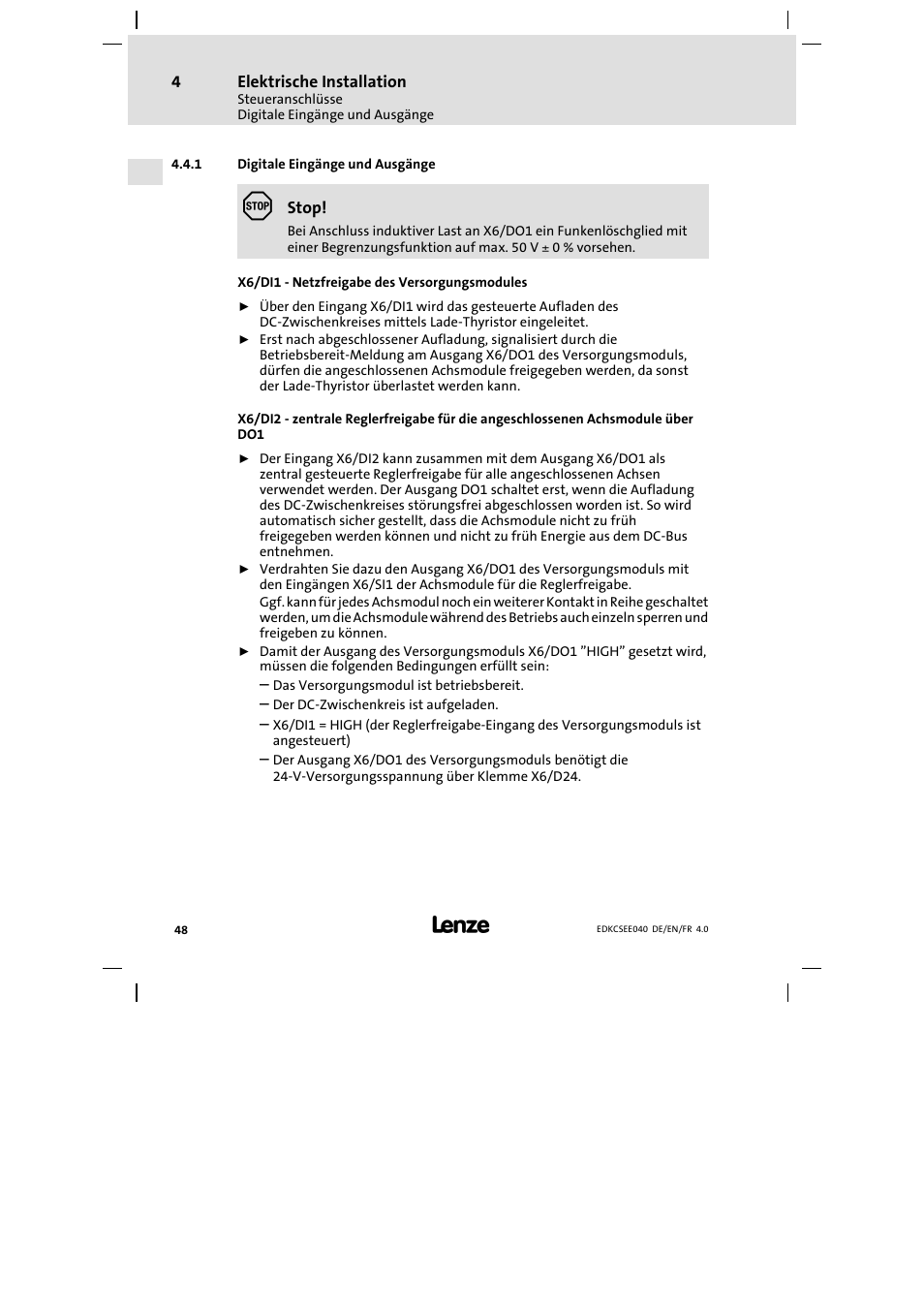 Digitale eingänge und ausgänge | Lenze ECSEExxx User Manual | Page 48 / 164