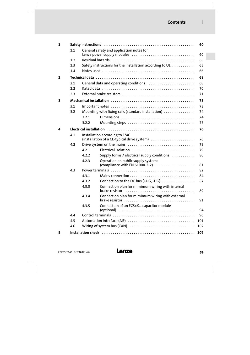 Lenze ECSEExxx User Manual | Page 59 / 164