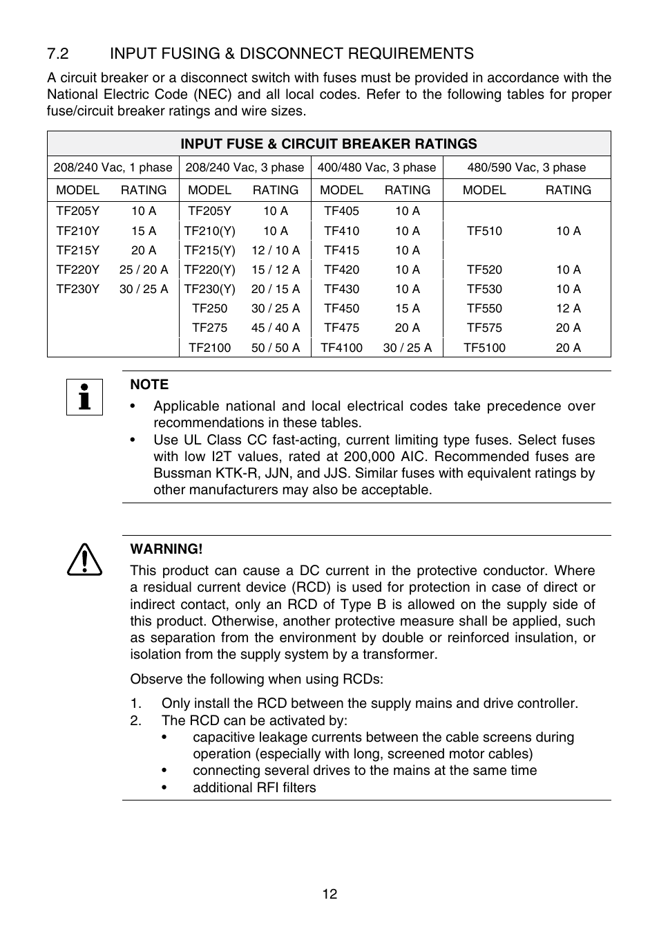 7 .2 input fusing & disconnect requirements | Lenze TCF Series User Manual | Page 16 / 76