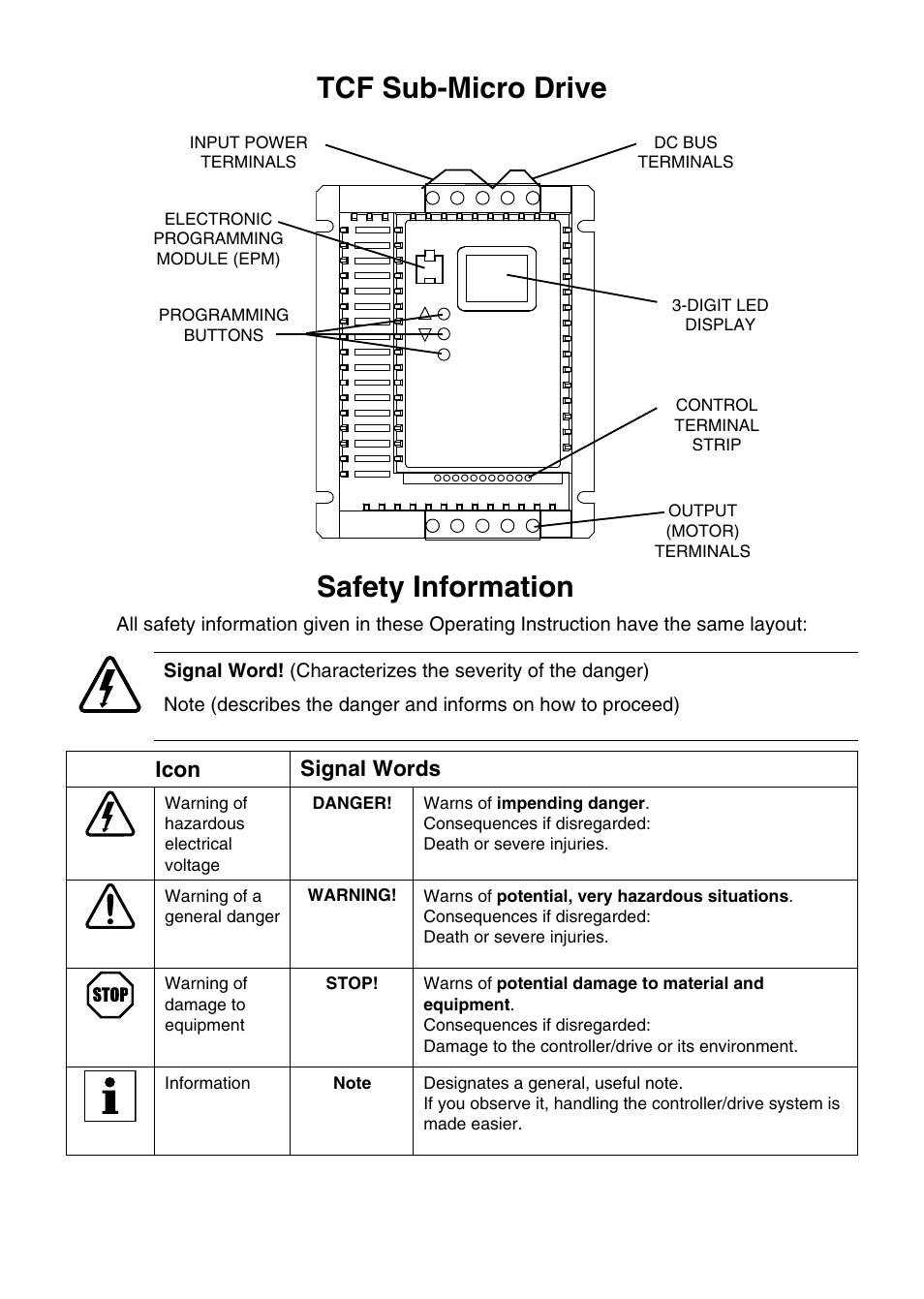 Tcf sub-micro drive, Safety information, Icon signal words | Lenze TCF Series User Manual | Page 4 / 76