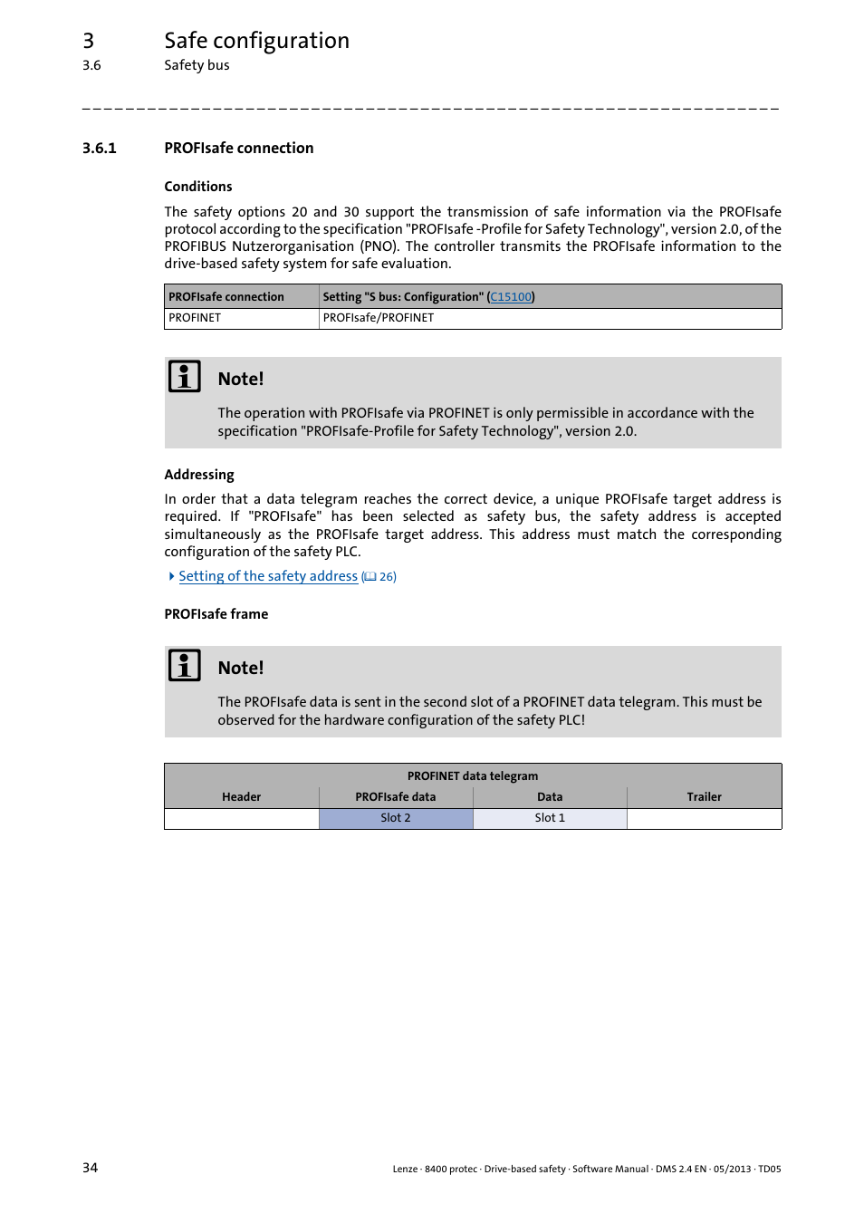 1 profisafe connection, Profisafe connection, 3safe configuration | Lenze E84Dxxxxx User Manual | Page 34 / 70
