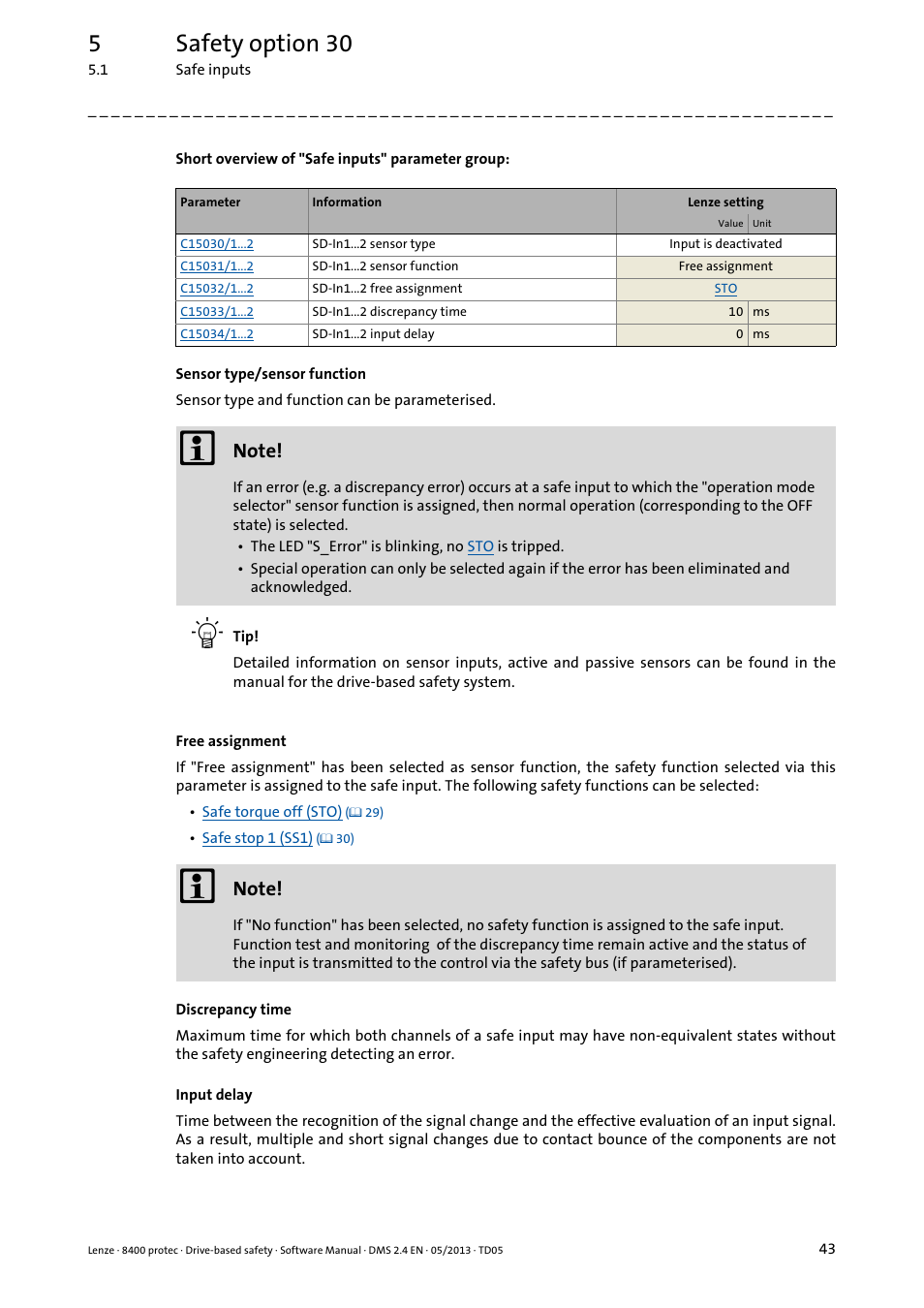 5safety option 30 | Lenze E84Dxxxxx User Manual | Page 43 / 70