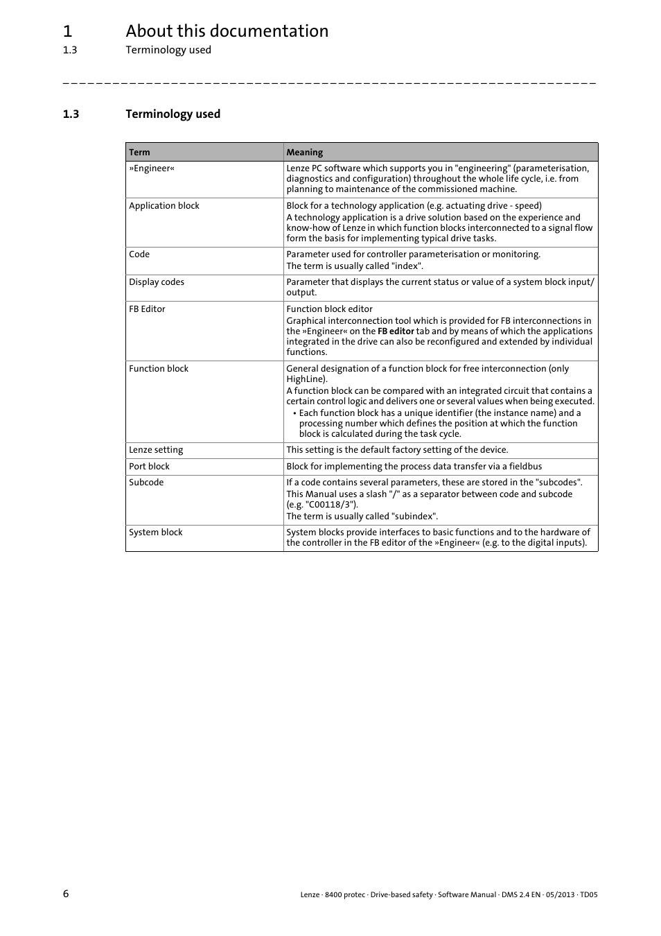 3 terminology used, Terminology used, 1about this documentation | Lenze E84Dxxxxx User Manual | Page 6 / 70