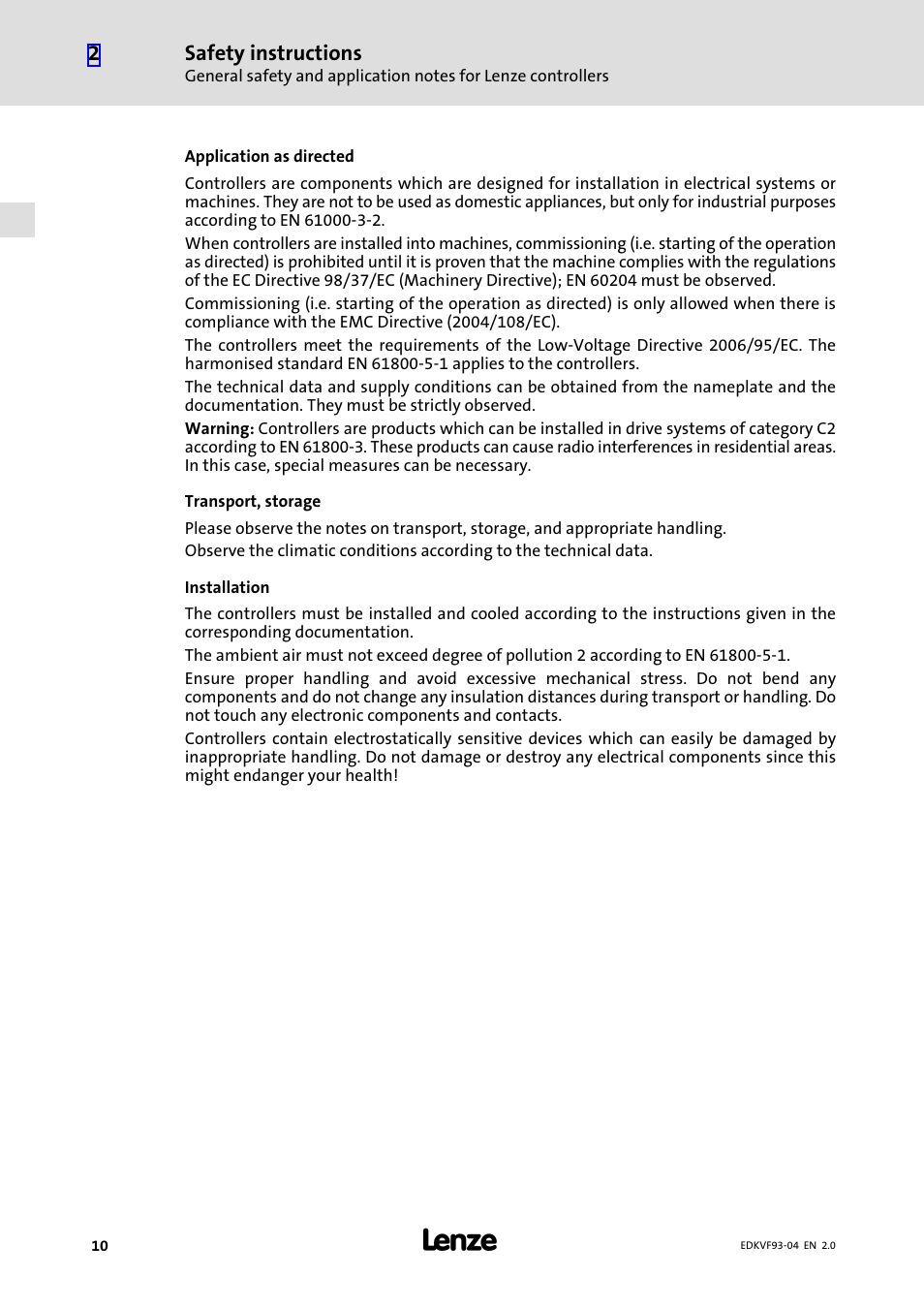 Lenze EVF9338−EV User Manual | Page 10 / 41