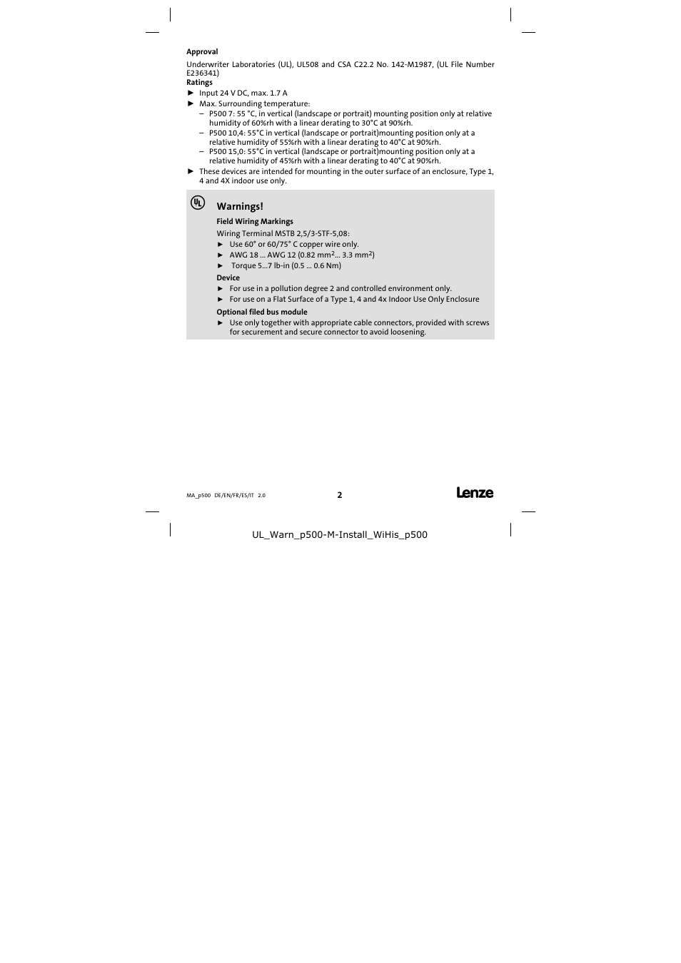 Lenze p500 Controller User Manual | Page 2 / 14