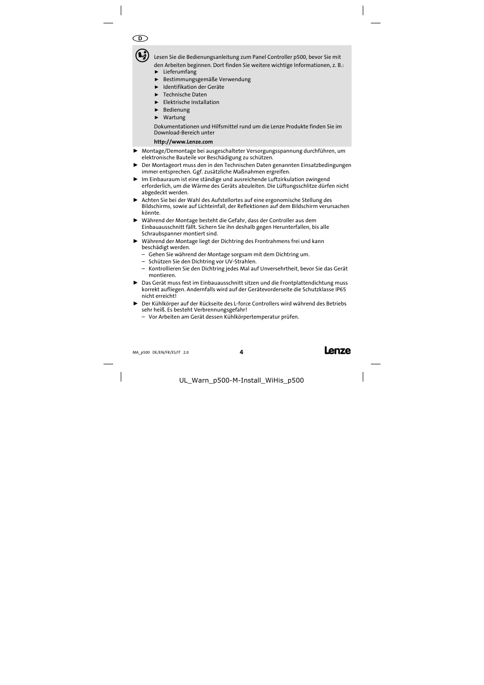 Lenze p500 Controller User Manual | Page 4 / 14