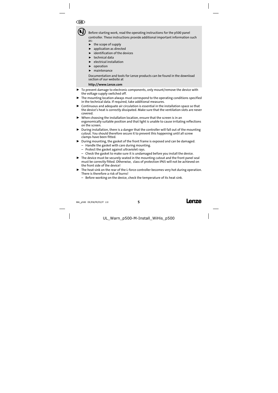 Lenze p500 Controller User Manual | Page 5 / 14