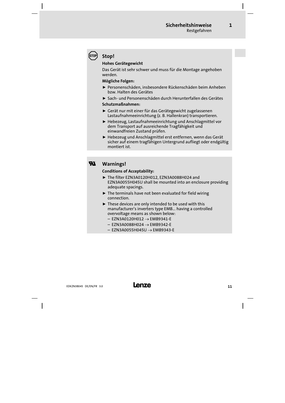 Lenze EZN3A0055H045U User Manual | Page 11 / 70