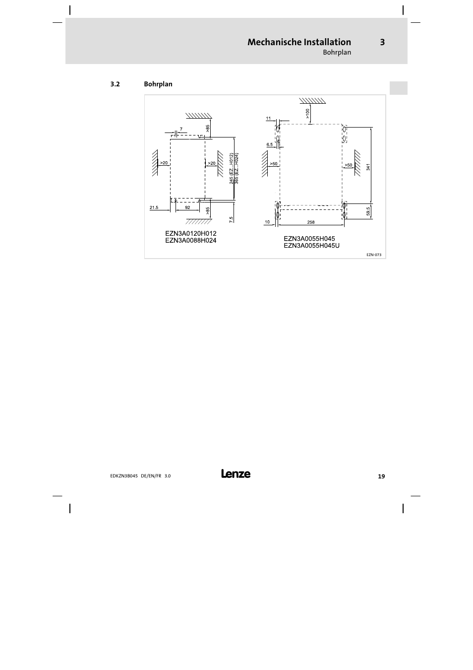 Bohrplan | Lenze EZN3A0055H045U User Manual | Page 19 / 70