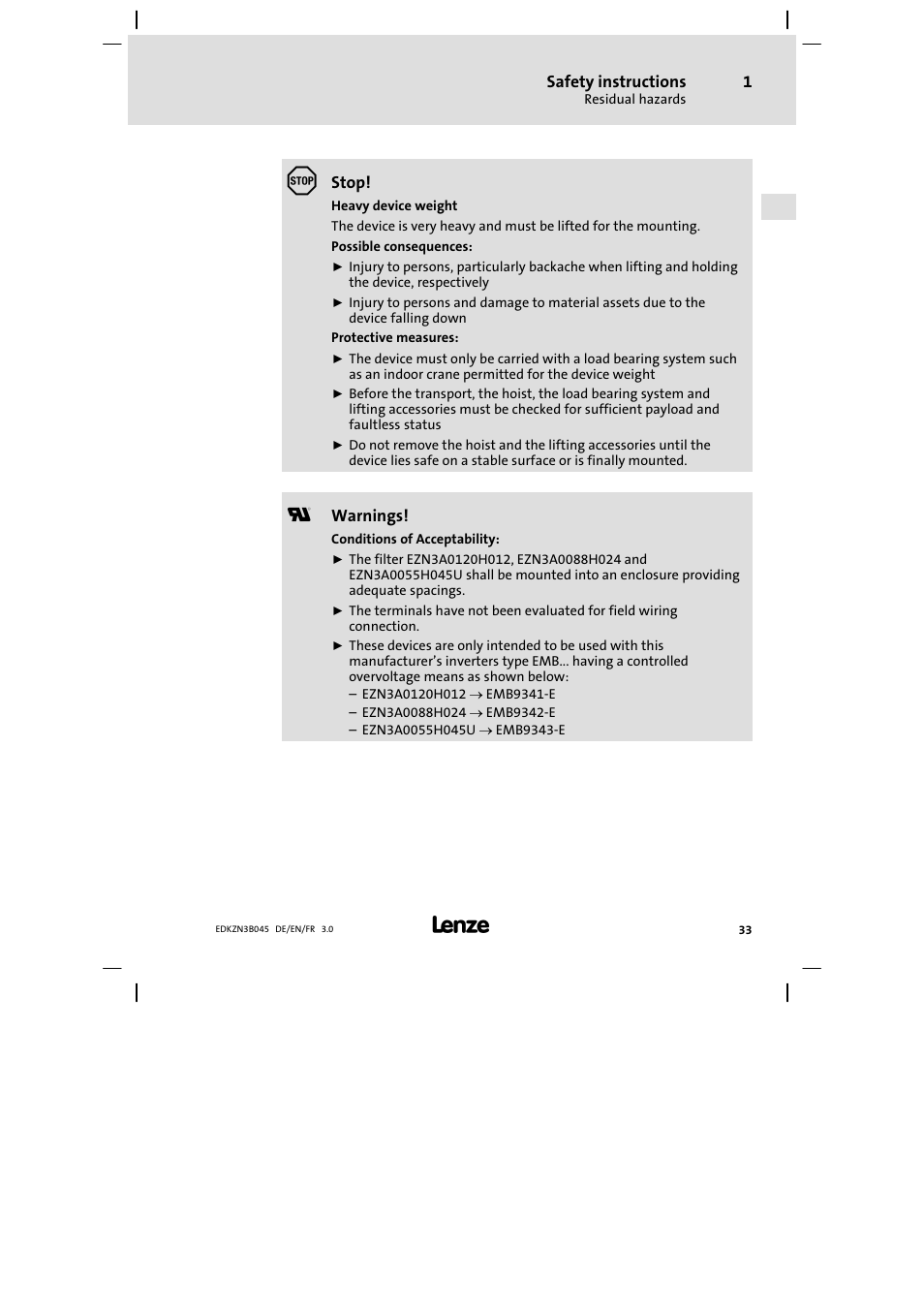 Lenze EZN3A0055H045U User Manual | Page 33 / 70