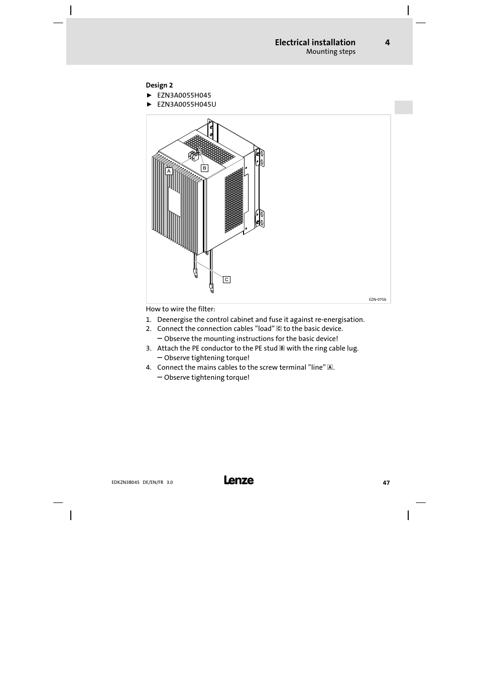 Lenze EZN3A0055H045U User Manual | Page 47 / 70