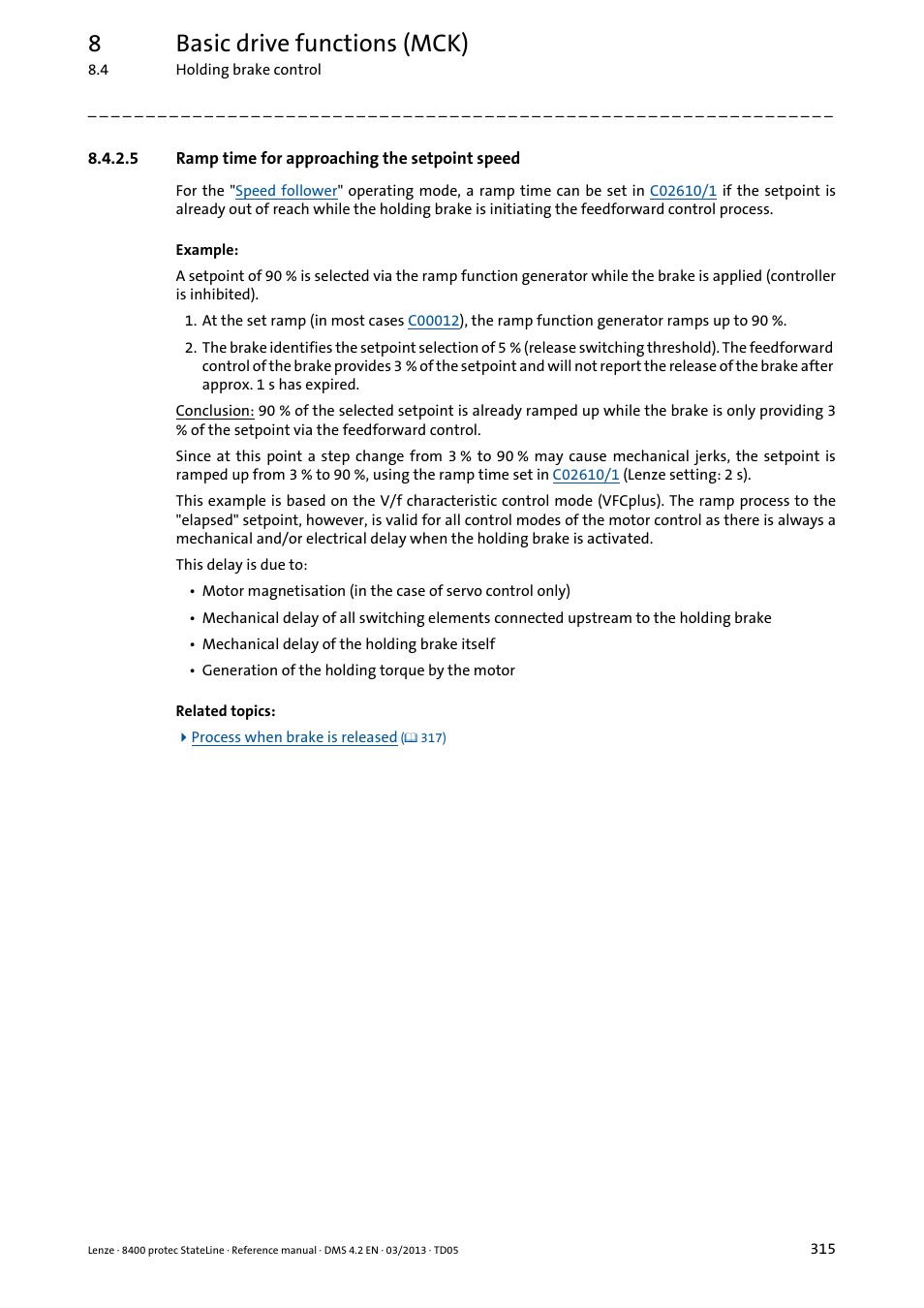 5 ramp time for approaching the setpoint speed, Ramp time for approaching the setpoint speed, 8basic drive functions (mck) | Lenze E84DSxxx User Manual | Page 315 / 828