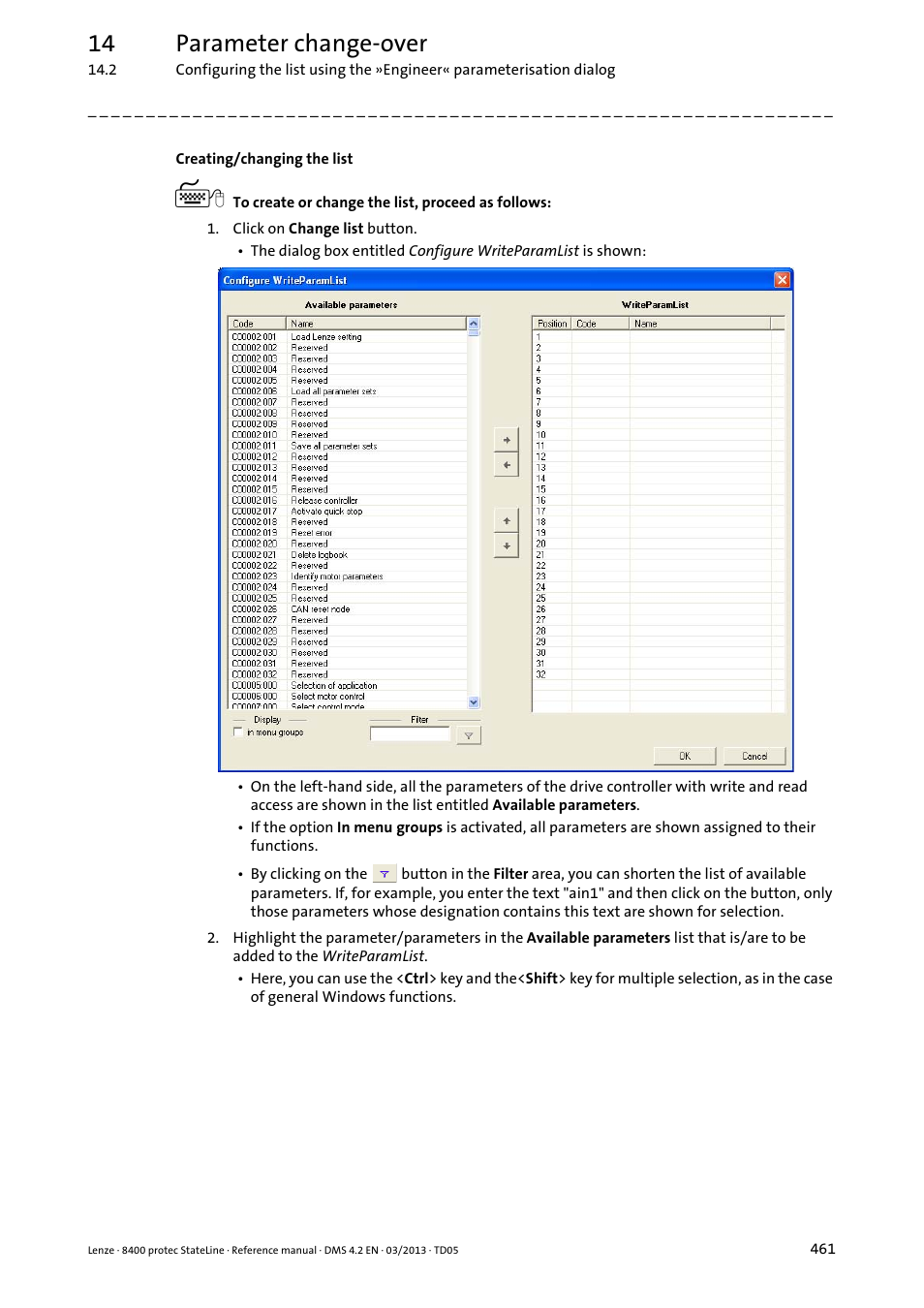 14 parameter change-over | Lenze E84DSxxx User Manual | Page 461 / 828