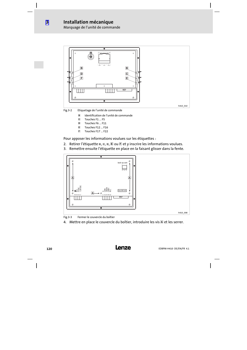 Installation mécanique | Lenze EPM−H410 User Manual | Page 120 / 154