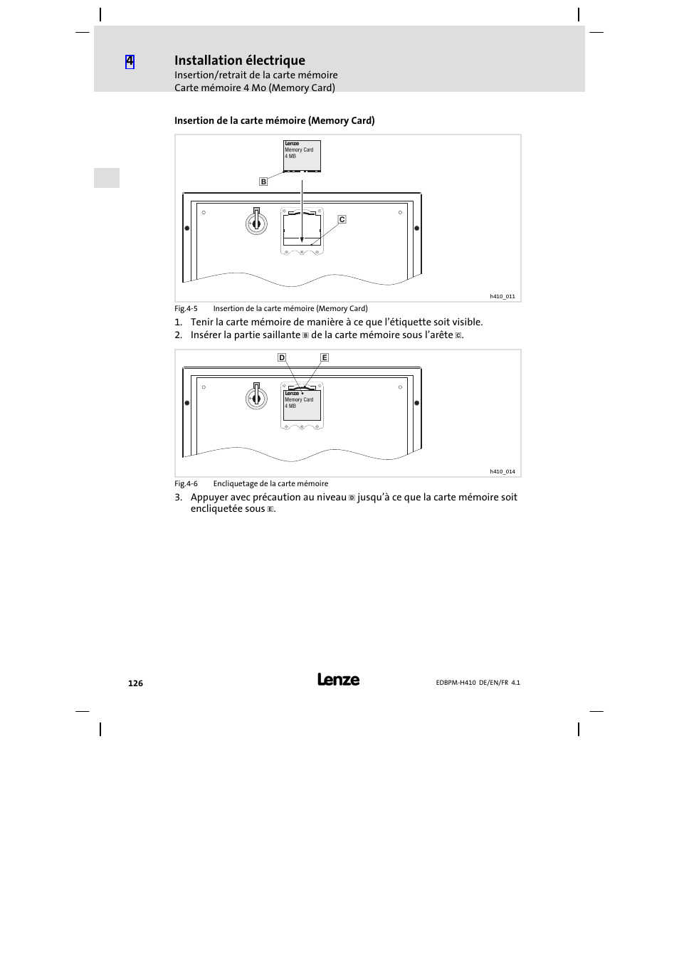 Installation électrique | Lenze EPM−H410 User Manual | Page 126 / 154