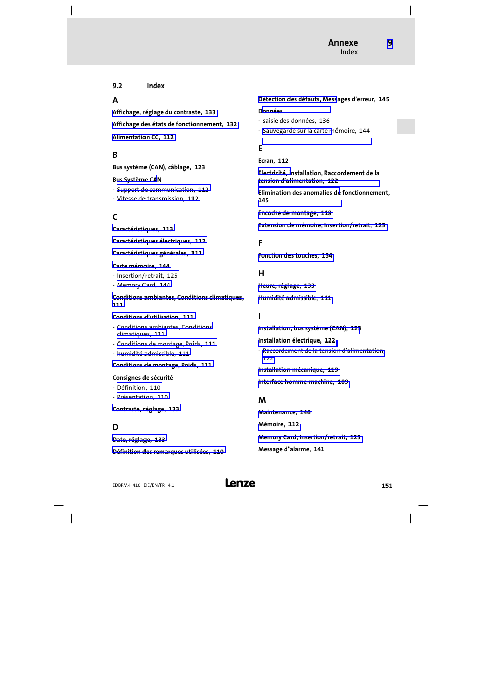 2 index, Index, Annexe | Lenze EPM−H410 User Manual | Page 151 / 154