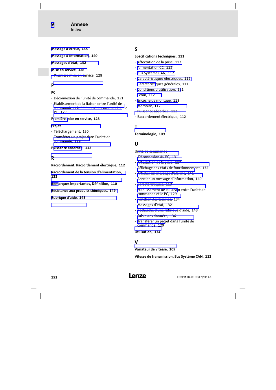 Annexe | Lenze EPM−H410 User Manual | Page 152 / 154