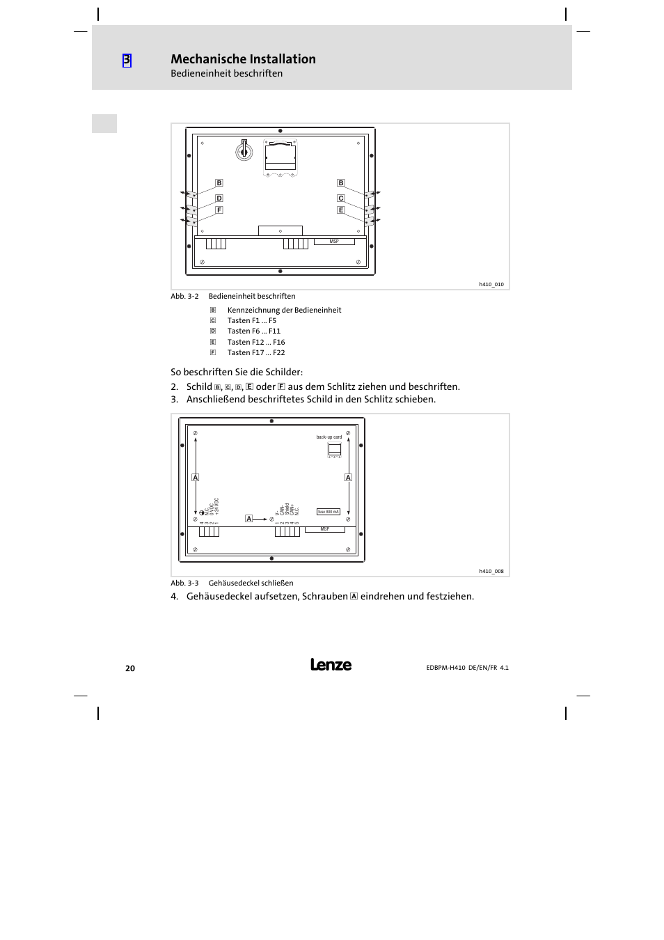 Mechanische installation | Lenze EPM−H410 User Manual | Page 20 / 154