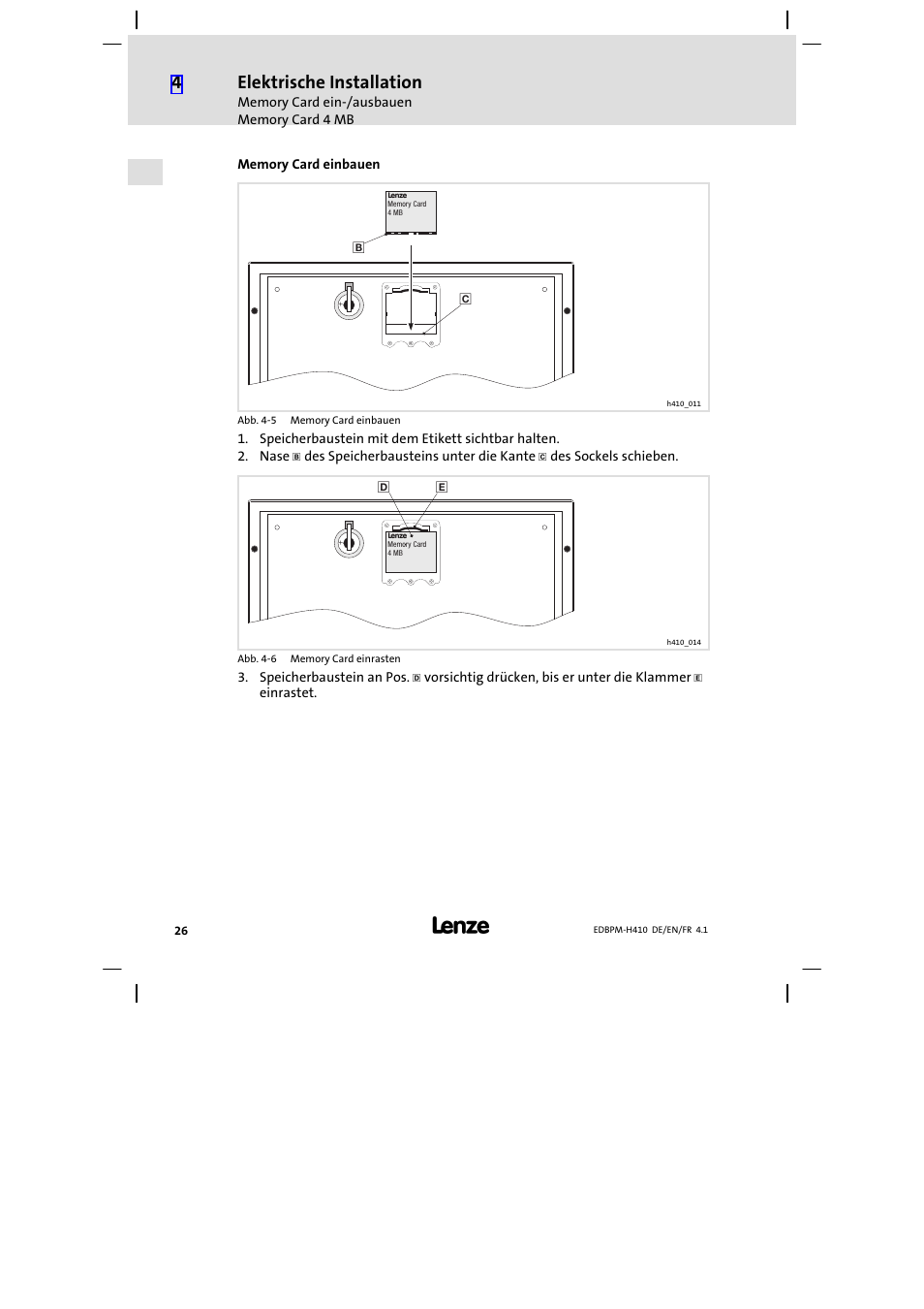 Elektrische installation | Lenze EPM−H410 User Manual | Page 26 / 154