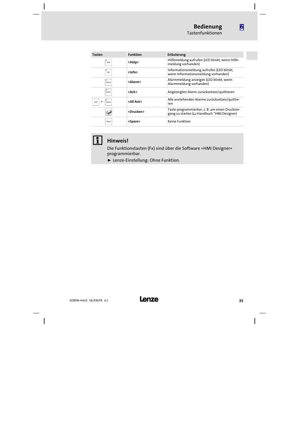 Bedienung, Hinweis | Lenze EPM−H410 User Manual | Page 35 / 154