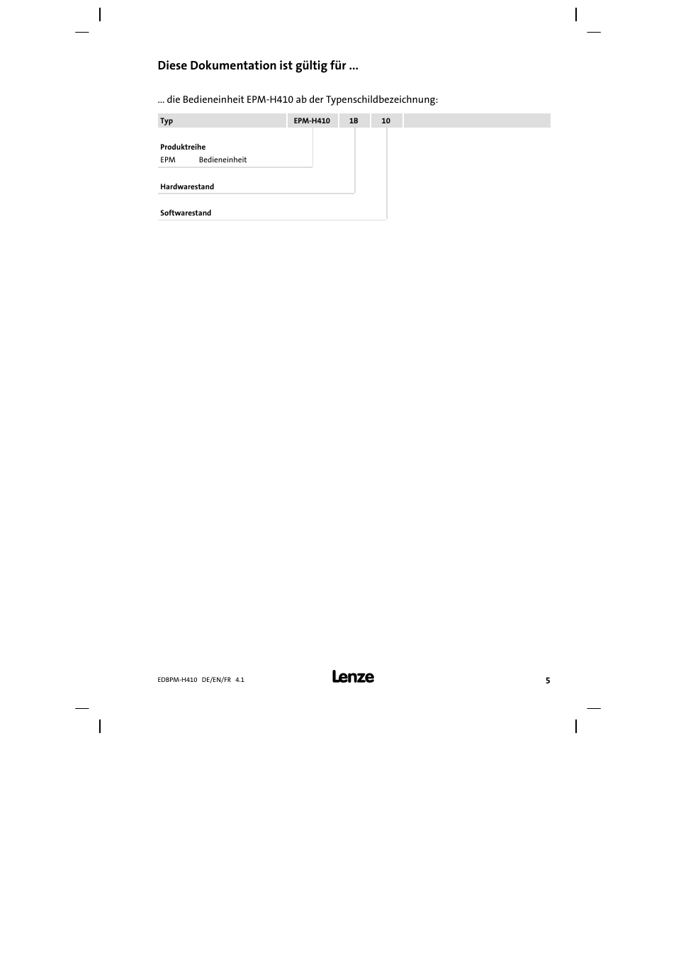 Diese dokumentation ist gültig für | Lenze EPM−H410 User Manual | Page 5 / 154