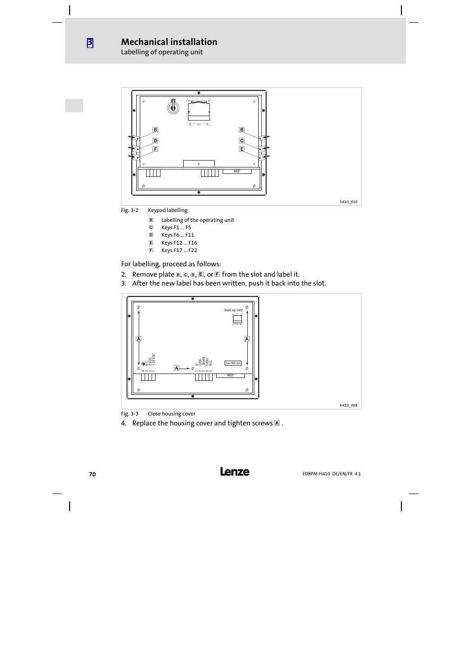 Mechanical installation | Lenze EPM−H410 User Manual | Page 70 / 154