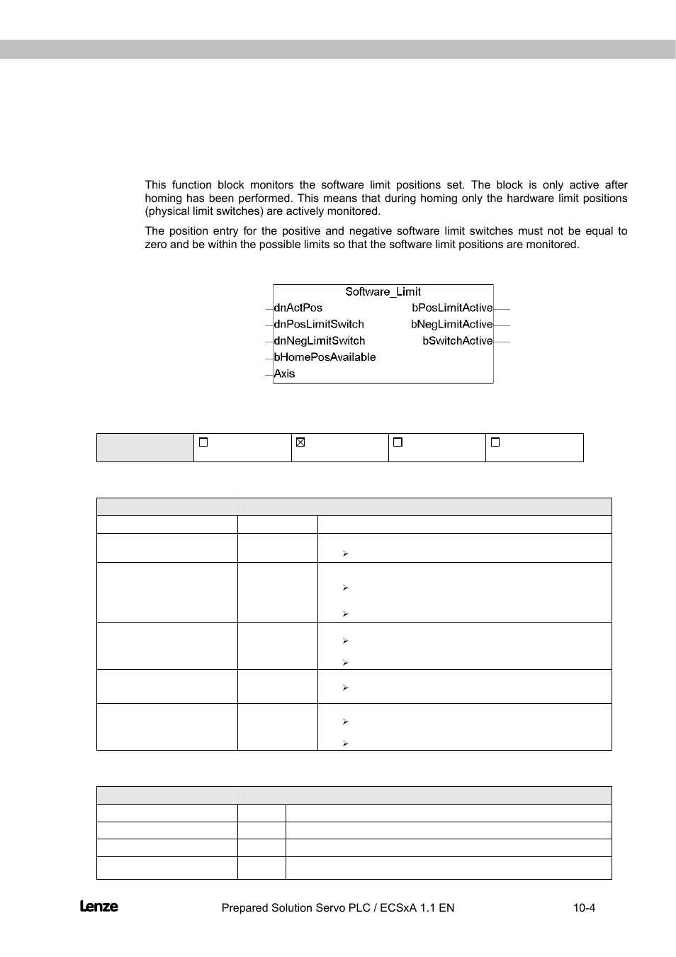 2 function block software_limit, Function block software_limit -4, Flyingsaw | Description of the function blocks | Lenze EVS93xx FlyingSaw User Manual | Page 102 / 142