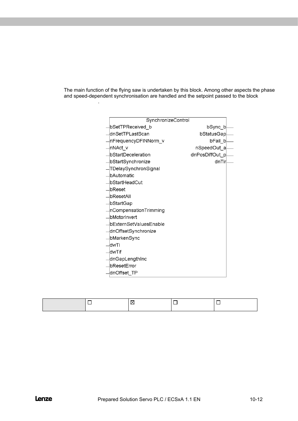 7 function block synchronize control, Function block synchronize control -12, Flyingsaw | Lenze EVS93xx FlyingSaw User Manual | Page 110 / 142