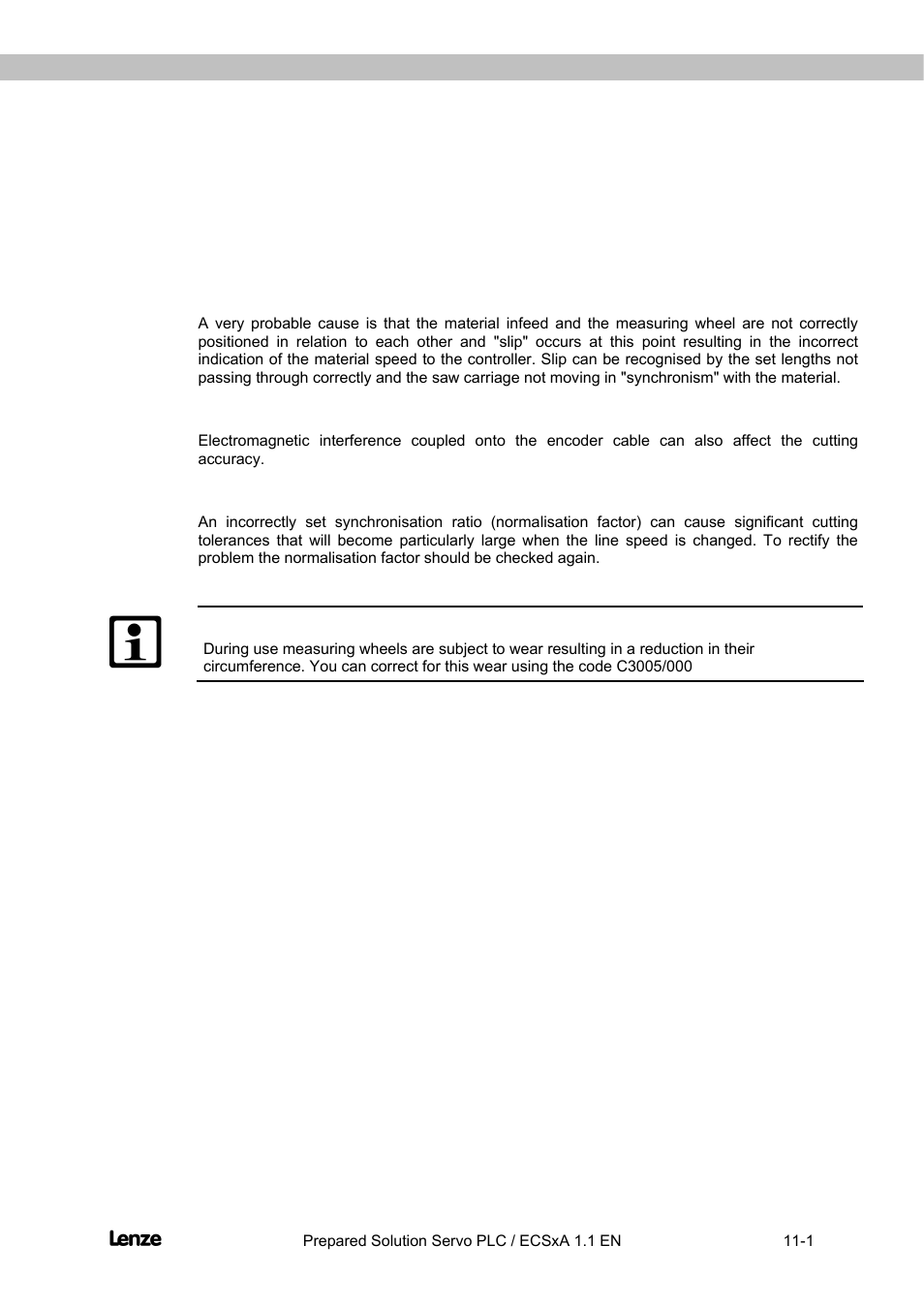 11 appendix, 1 possible error sources, 2 interference on the master encoder signal | Appendix -1, Possible error sources -1, Interference on the master encoder signal -1, Flyingsaw | Lenze EVS93xx FlyingSaw User Manual | Page 123 / 142