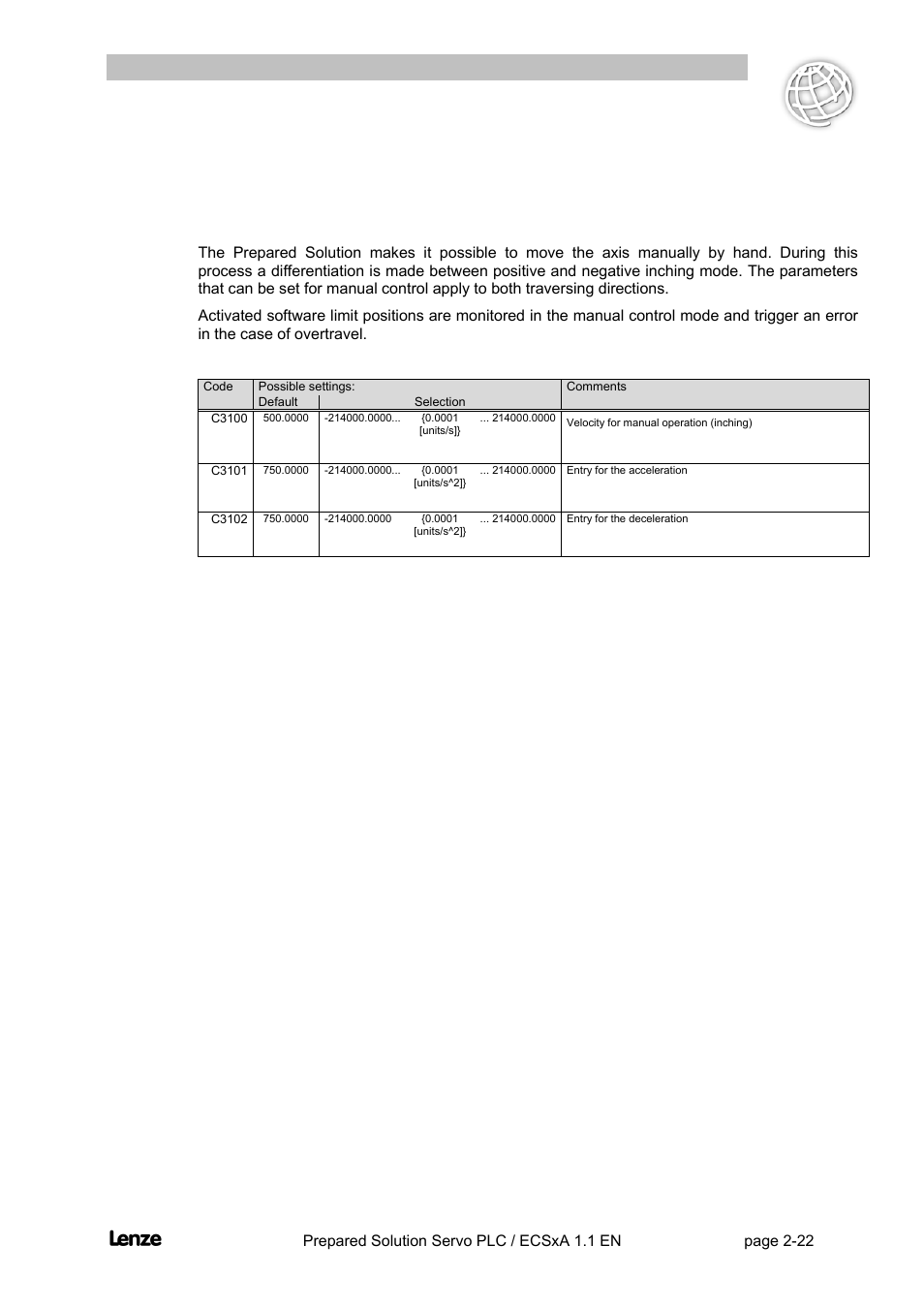 16 manual control, Manual control -22, Flyingsaw | Features of the prepared solution | Lenze EVS93xx FlyingSaw User Manual | Page 35 / 142