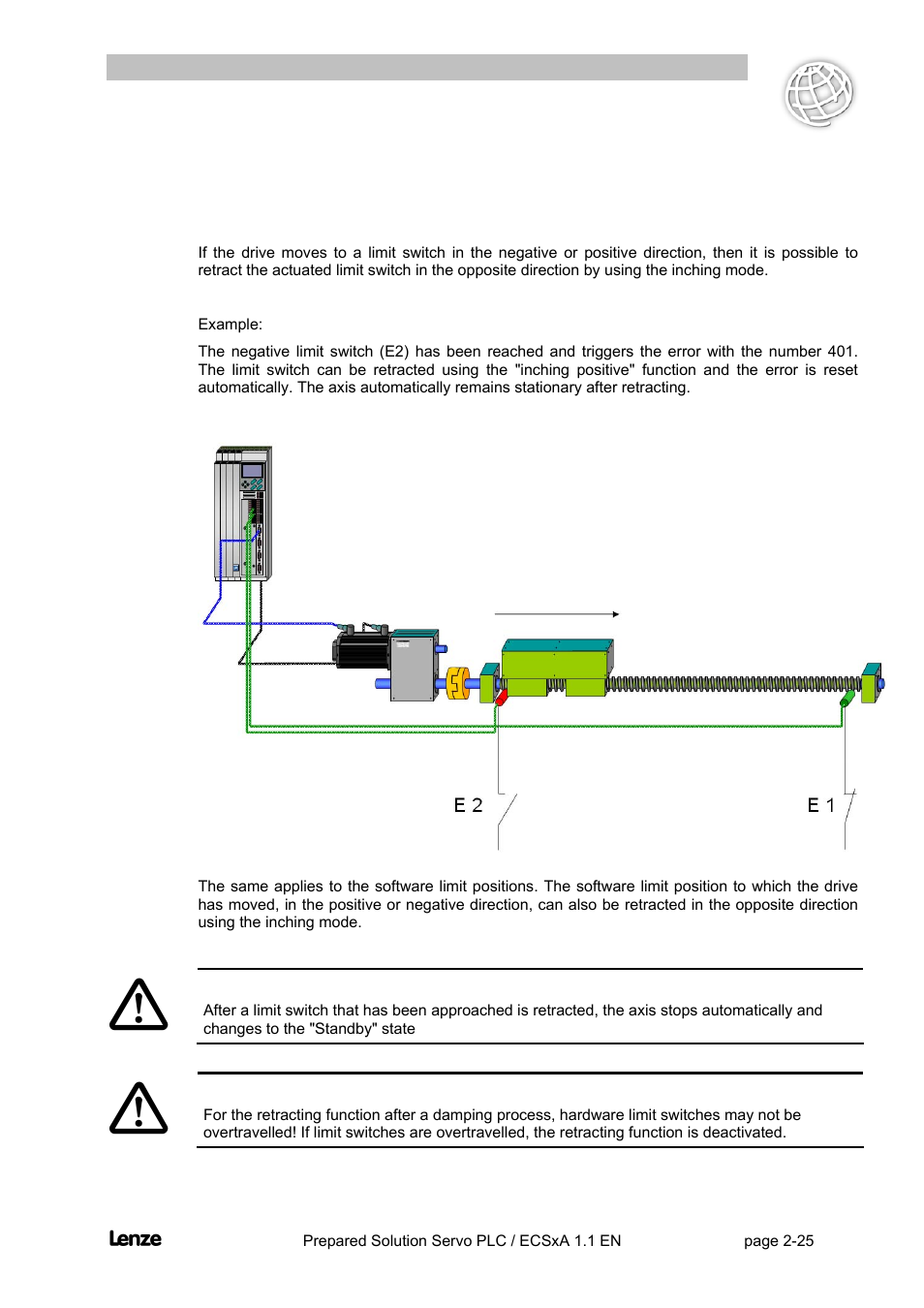 17 moving clear from a limit switch, Moving clear from a limit switch -25, Flyingsaw | Lenze EVS93xx FlyingSaw User Manual | Page 38 / 142