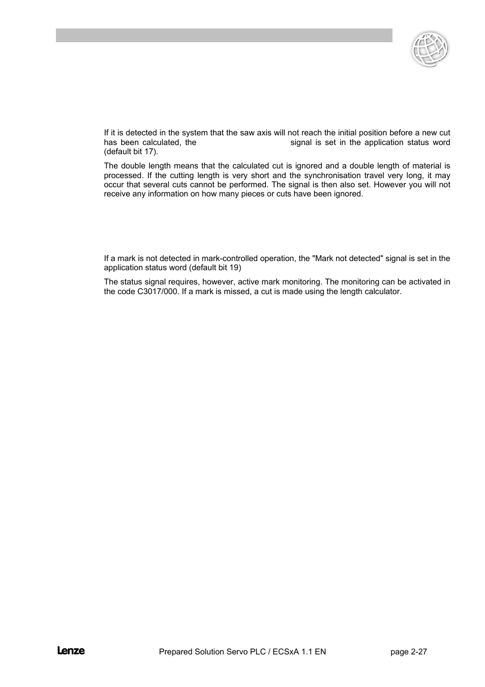 19 status signal "double length, 20 status signal "mark not detected, Status signal "double length" -27 | Status signal "mark not detected" -27, Flyingsaw | Lenze EVS93xx FlyingSaw User Manual | Page 40 / 142