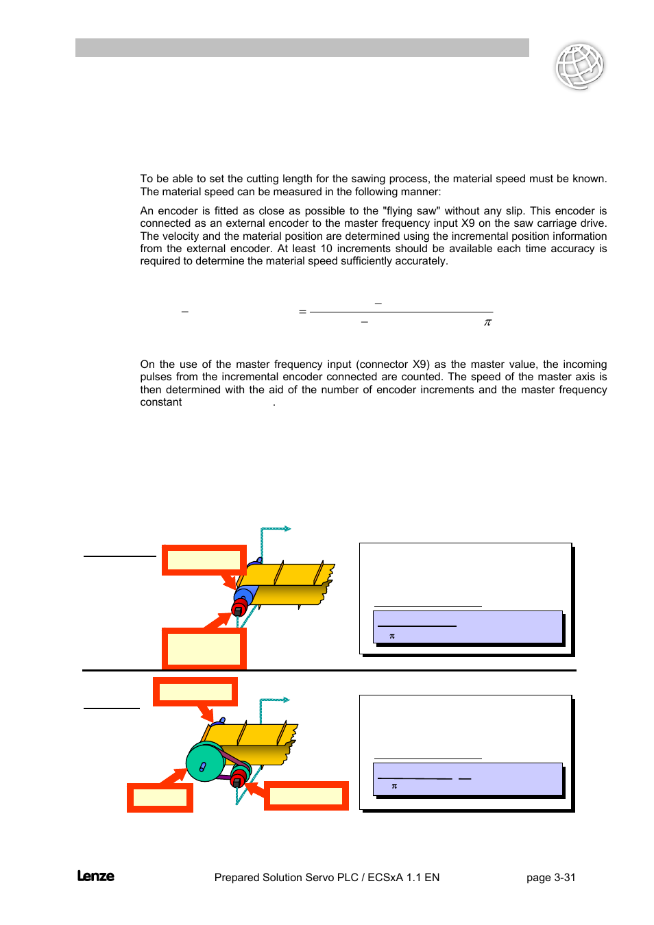 8 measuring material speed, Measuring material speed -31, Flyingsaw | Example 1, Example | Lenze EVS93xx FlyingSaw User Manual | Page 44 / 142