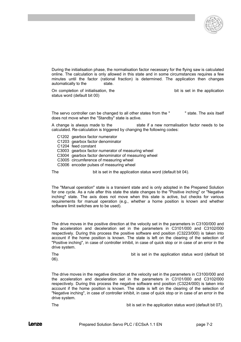 1 concise description of the states, Standby" state (g_wstate = 10: standby), Concise description of the states -2 | Flyingsaw | Lenze EVS93xx FlyingSaw User Manual | Page 86 / 142