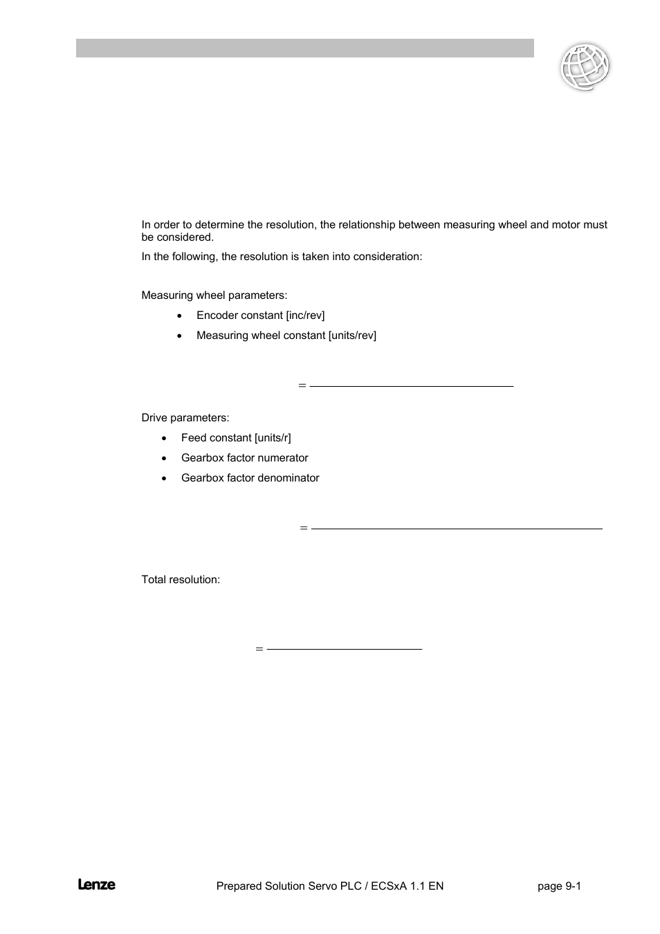 9 dimensioning aspects, 1 resolution of the system, Dimensioning aspects -1 | Resolution of the system -1, Flyingsaw | Lenze EVS93xx FlyingSaw User Manual | Page 94 / 142