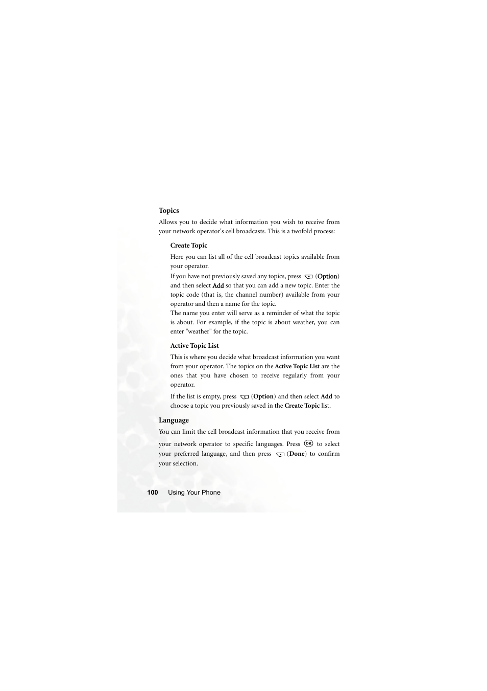 Create topic, Active topic list | BenQ S700 User Manual | Page 116 / 202
