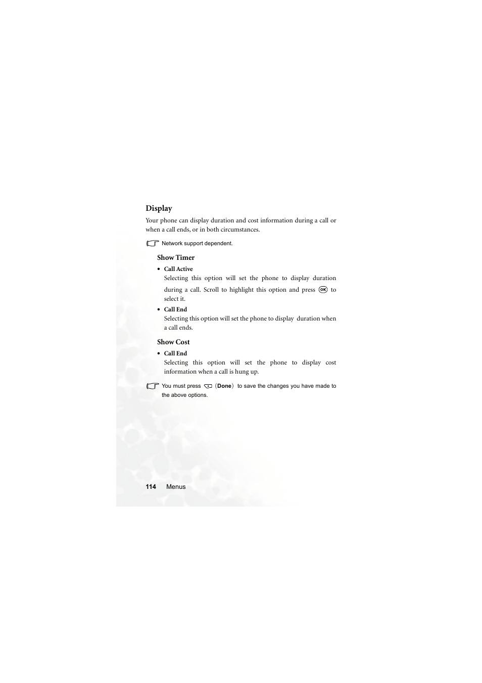 Display, Show timer, Show cost | BenQ S700 User Manual | Page 130 / 202