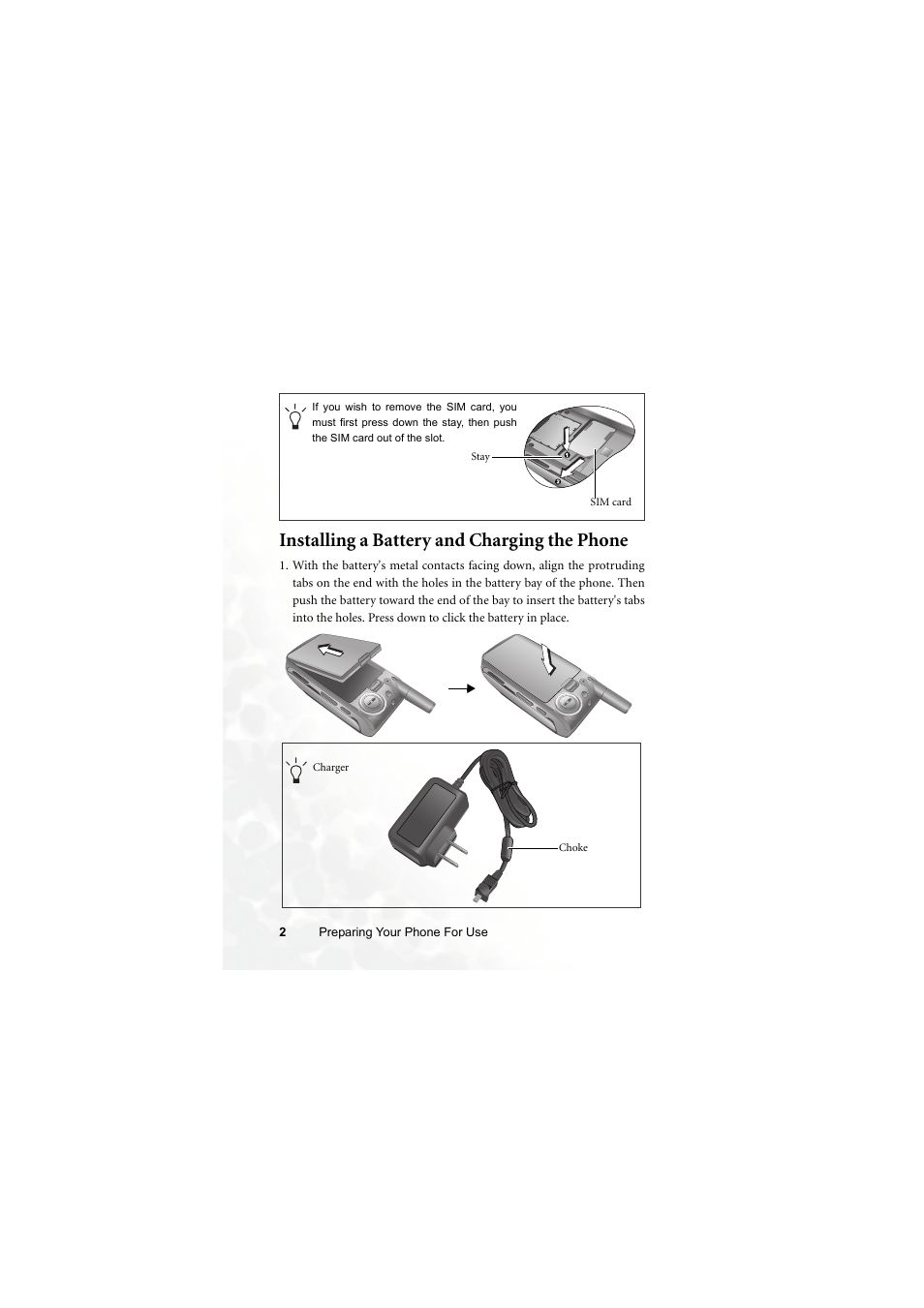 Installing a battery and charging the phone | BenQ S700 User Manual | Page 18 / 202