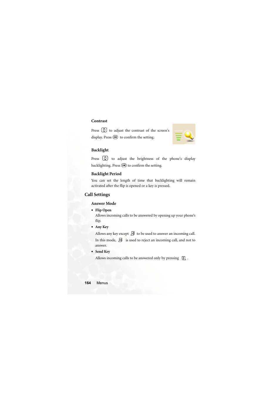 Contrast, Backlight, Backlight period | Call settings, Answer mode | BenQ S700 User Manual | Page 180 / 202
