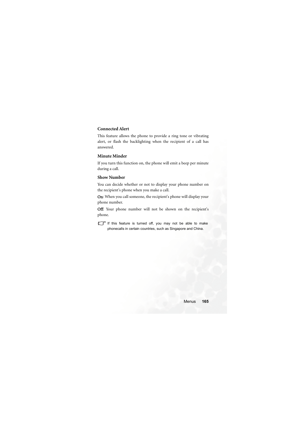 Connected alert, Minute minder, Show number | BenQ S700 User Manual | Page 181 / 202